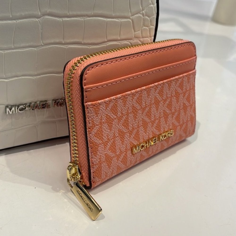 Michael Kors Jet Set Travel Medium Zip Around Card Case Sherbert Multi - Picture 12 of 16